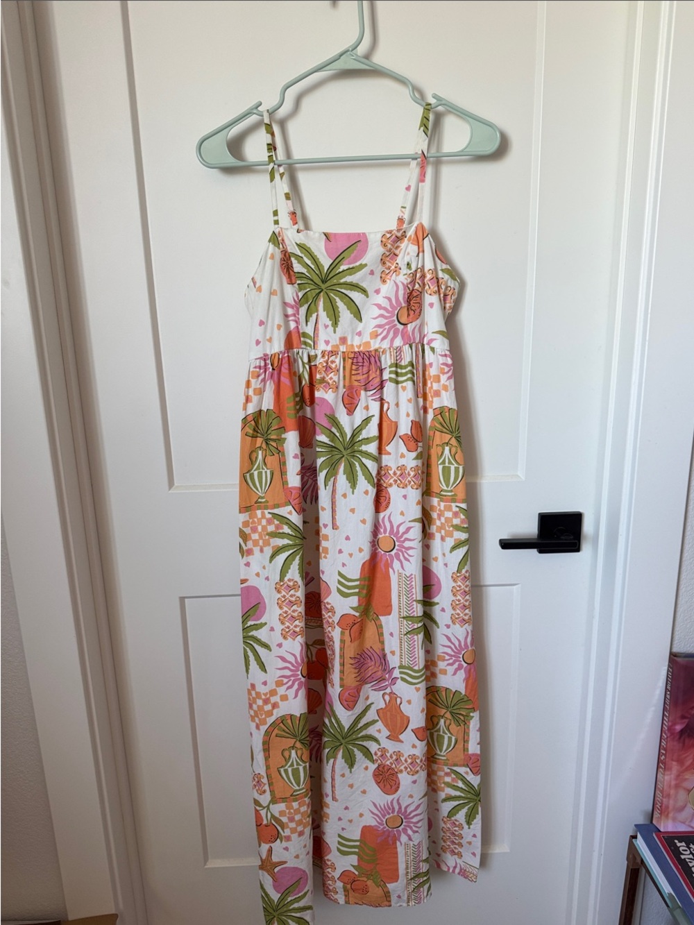 Japna White Maxi Dress with Orange, Green & Pink Tropical Print